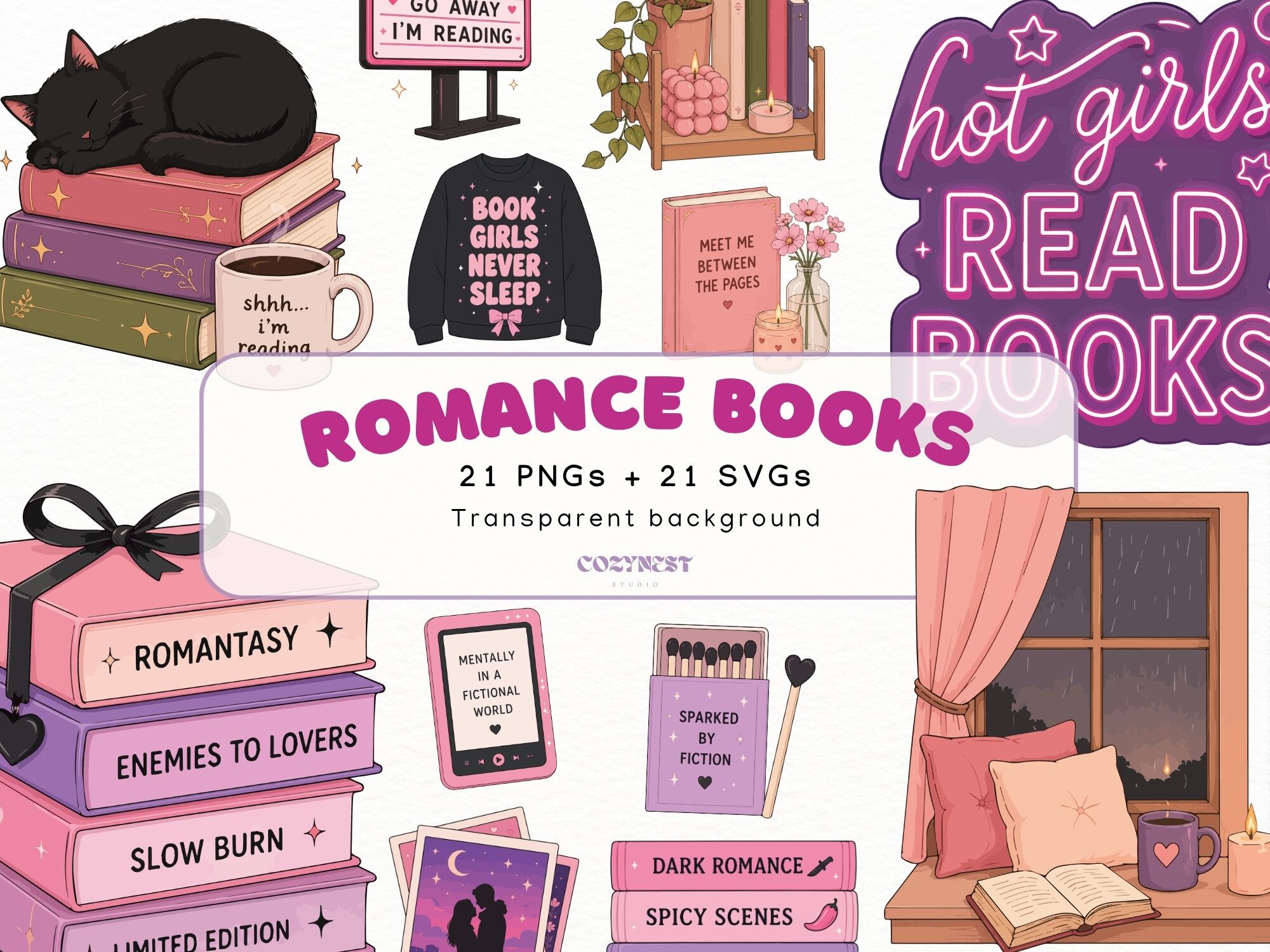 Book Lover Cliparts, Spicy Romance PNG