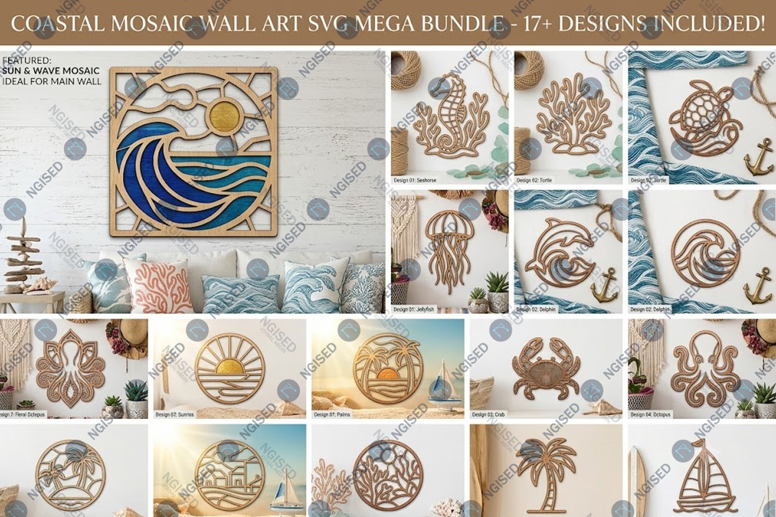Coastal Mosaic Wall Art SVG Mega Bundle