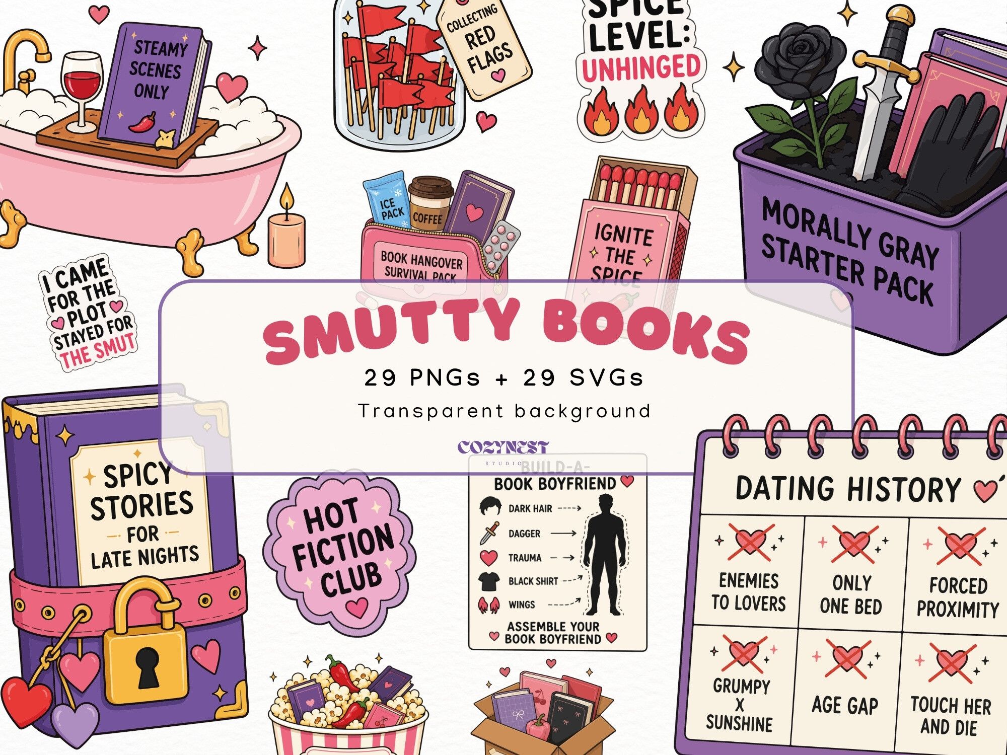 Spicy Romance Books Clipart Bookish PNG