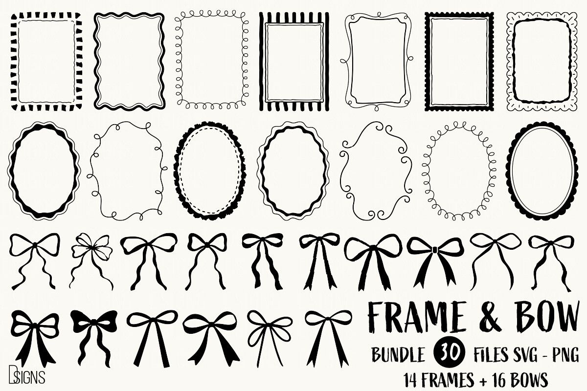 Hand-Drawn Frames & Bows Bundle SVG PNG