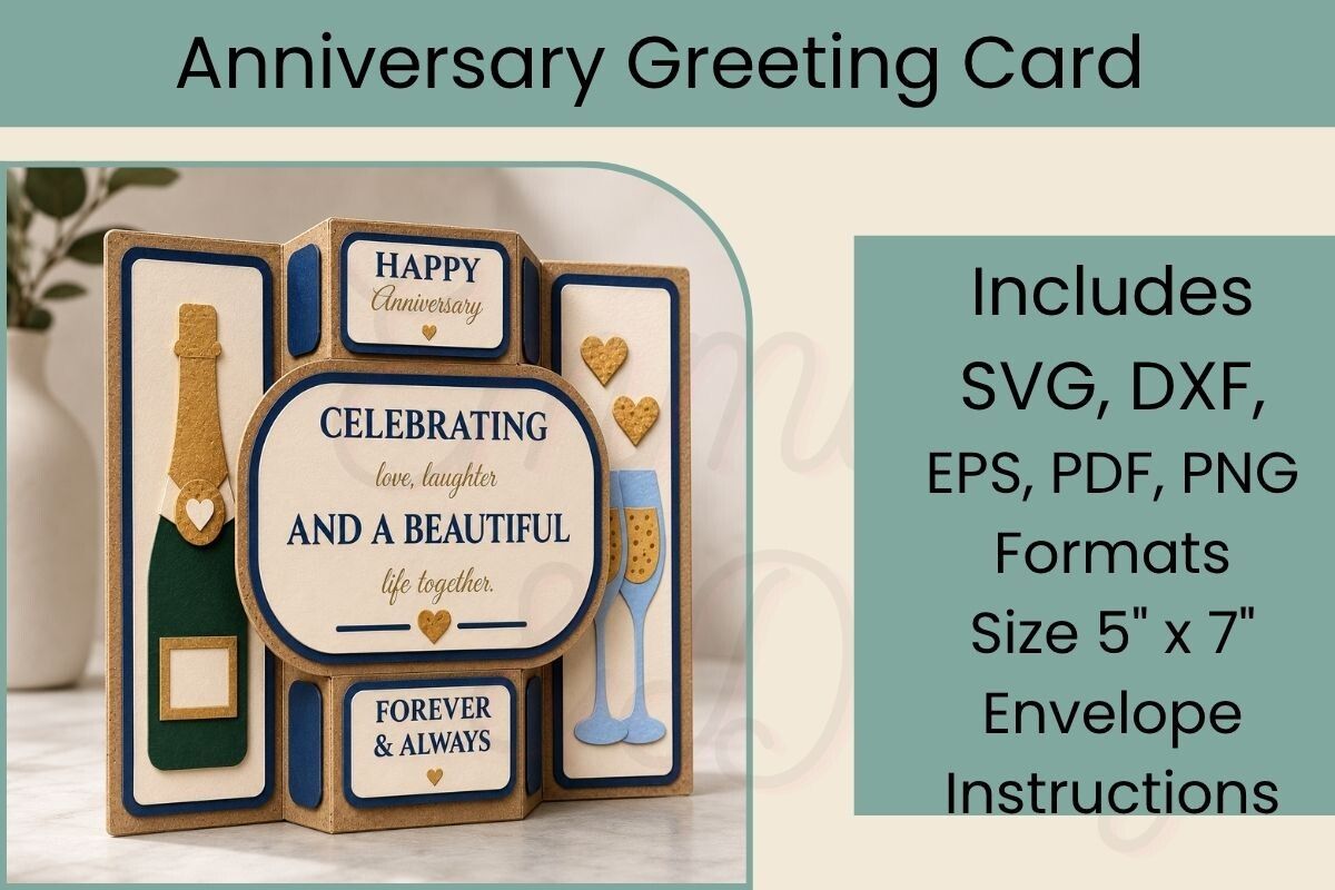 Anniversary Card 3D Template SVG