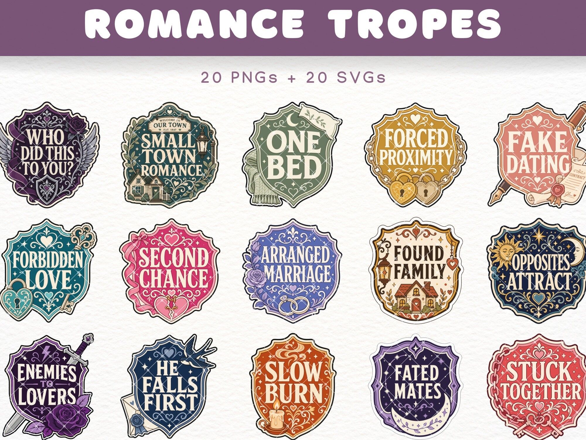 Romance Tropes Badge Clipart Bookish PNG